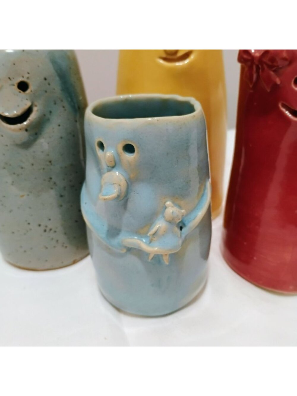 Set of 4 Vintage Studio Art Pottery Character Face Vases, Signed Whimsical Decor - Picture 11 of 13